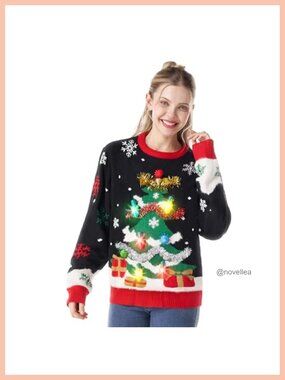 LED Light Up Ugly Christmas Sweater Pullover Crew Neck Long Sleeve Adult